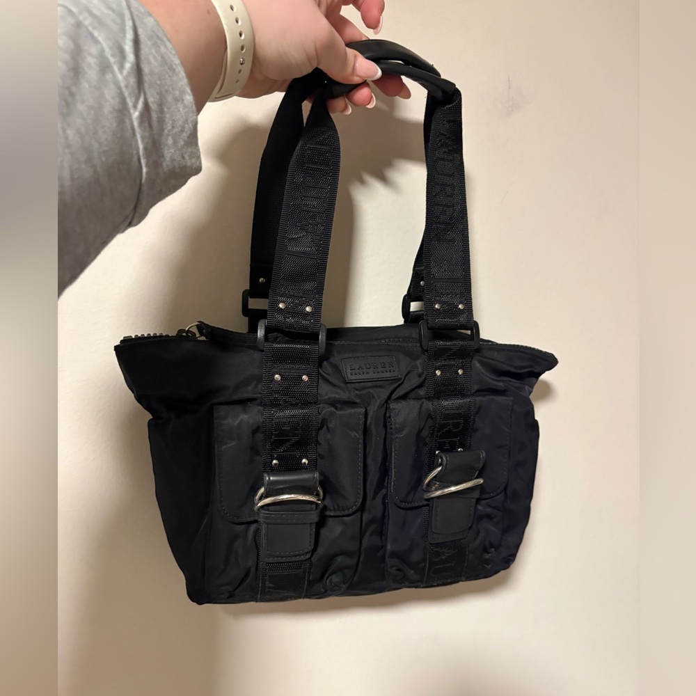 Vintage Lauren Ralph Lauren Black Nylon Cargo  Shoulder Bag